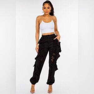 Black Dark Washed Destroyed Wing detailed Jogger Fit Denim Jeans